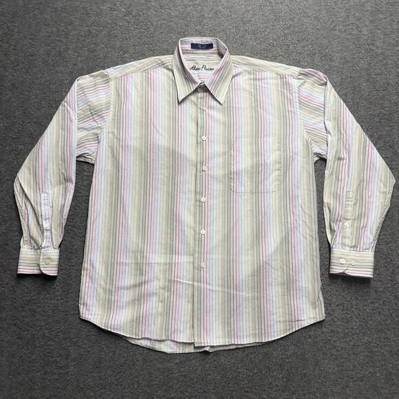 Alan Flusser Long Sleeve Shirt Men's Large Striped Button Up 100% Cotton - Picture 1 of 5
